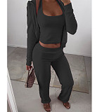Solid Tank Crop Top Jackets Leggings 3 Piece Jogger Sets NM-8532