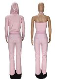 Solid Tank Crop Top Jackets Leggings 3 Piece Jogger Sets NM-8532