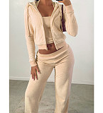 Solid Tank Crop Top Jackets Leggings 3 Piece Jogger Sets NM-8532