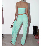 Solid Tank Crop Top Jackets Leggings 3 Piece Jogger Sets NM-8532