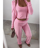 Solid Tank Crop Top Jackets Leggings 3 Piece Jogger Sets NM-8532