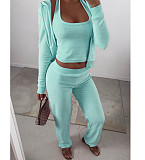 Solid Tank Crop Top Jackets Leggings 3 Piece Jogger Sets NM-8532