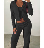 Solid Tank Crop Top Jackets Leggings 3 Piece Jogger Sets NM-8532