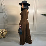 Ladies Solid Long Sleeve Top Wide Leg Pants Outfits FSX-368