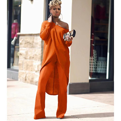 Loose Irregular Long Sleeve Tops Full Pants 2pc Sets NIYA-8125