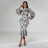 Leopard Print Lantern Sleeve Crop Top Strapless Dress Sets YF-10344