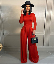 Ladies Solid Long Sleeve Top Wide Leg Pants Outfits FSX-368