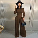 Ladies Solid Long Sleeve Top Wide Leg Pants Outfits FSX-368