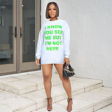 Casual Letter Print Long Sleeve T Shirt Mini Dresses ASL-6621