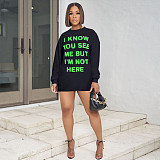 Casual Letter Print Long Sleeve T Shirt Mini Dresses ASL-6621