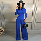 Ladies Solid Long Sleeve Top Wide Leg Pants Outfits FSX-368