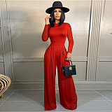 Ladies Solid Long Sleeve Top Wide Leg Pants Outfits FSX-368
