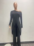 Loose Irregular Long Sleeve Tops Full Pants 2pc Sets NIYA-8125