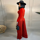 Ladies Solid Long Sleeve Top Wide Leg Pants Outfits FSX-368