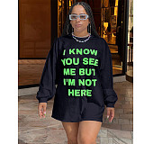 Casual Letter Print Long Sleeve T Shirt Mini Dresses ASL-6621