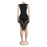 Sexy See-through Mesh Hot Drill Feather Hem Party Dress NY-2596