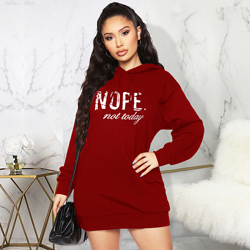 Casual Letter Print Loose Hooded Pullover Dresses JLY-19479