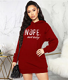 Casual Letter Print Loose Hooded Pullover Dresses JLY-19479