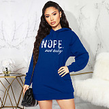 Casual Letter Print Loose Hooded Pullover Dresses JLY-19479