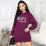 Casual Letter Print Loose Hooded Pullover Dresses JLY-19479