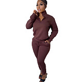Casual Zipper Stand Collar Sweatshirt Pants Suits NIYA-8126
