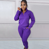 Casual Zipper Stand Collar Sweatshirt Pants Suits NIYA-8126
