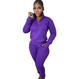 Casual Zipper Stand Collar Sweatshirt Pants Suits NIYA-8126