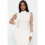 Mesh Patchwork Long Sleeve Half High Collar Pencil Dress ASL-6620