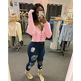 V Neck Single-breasted High Stretch Knit Sweater CN-0203
