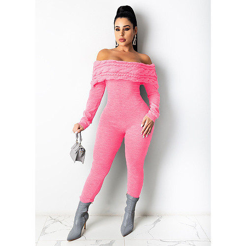 Off Shoulder Long Sleeve Knit Sweater Jumpsuit CN-0202