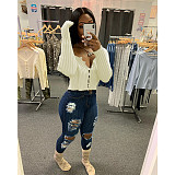 V Neck Single-breasted High Stretch Knit Sweater CN-0203