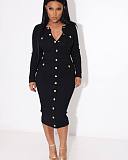 Ribbed Knitting Long Sleeve Single-breasted Midi Dress YH-5281