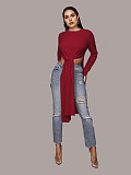 O Neck Solid Split Cross Bandage Knitted Sweaters FSX-75