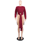 O Neck Solid Split Cross Bandage Knitted Sweaters FSX-75