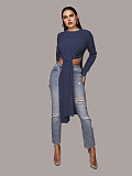 O Neck Solid Split Cross Bandage Knitted Sweaters FSX-75