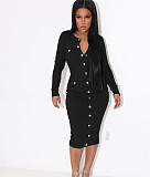 Ribbed Knitting Long Sleeve Single-breasted Midi Dress YH-5281