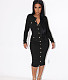 Ribbed Knitting Long Sleeve Single-breasted Midi Dress YH-5281