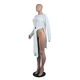 O Neck Solid Split Cross Bandage Knitted Sweaters FSX-75