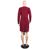 O Neck Solid Split Cross Bandage Knitted Sweaters FSX-75