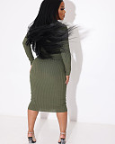 Ribbed Knitting Long Sleeve Single-breasted Midi Dress YH-5281