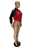 Pu Leather Patchwork Button Warm Baseball Jacket AWN-5264