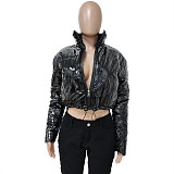 Smooth Leather Stand Collar Cotton-padded Jacket LSD-6501