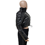 Smooth Leather Stand Collar Cotton-padded Jacket LSD-6501