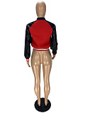 Pu Leather Patchwork Button Warm Baseball Jacket AWN-5264