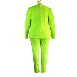 Fluorescent Green Jacket Pencil Pants Plus Size Sets JLY-19491