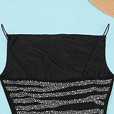 Hot Drill Perspective Mesh Sling Bodycon Party Dress NY-2606