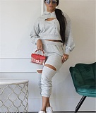 Cut Out Hoodies Sweatshirt Pencil Pants Two Piece Set TE-4496