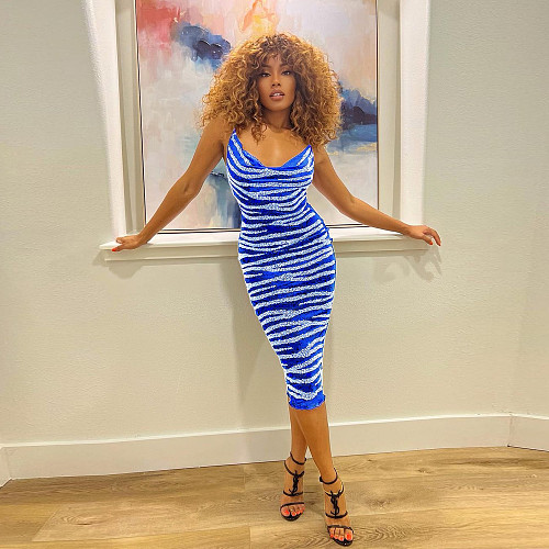 Hot Drill Perspective Mesh Sling Bodycon Party Dress NY-2606