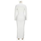 Elegant Turtleneck Long Sleeve Slit Lace Up Knit Dresses JLY-19486