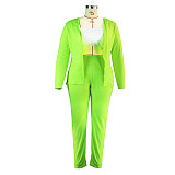 Fluorescent Green Jacket Pencil Pants Plus Size Sets JLY-19491
